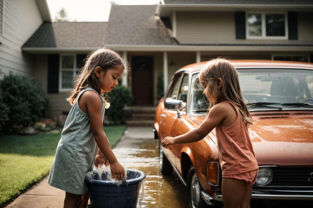 washing the car