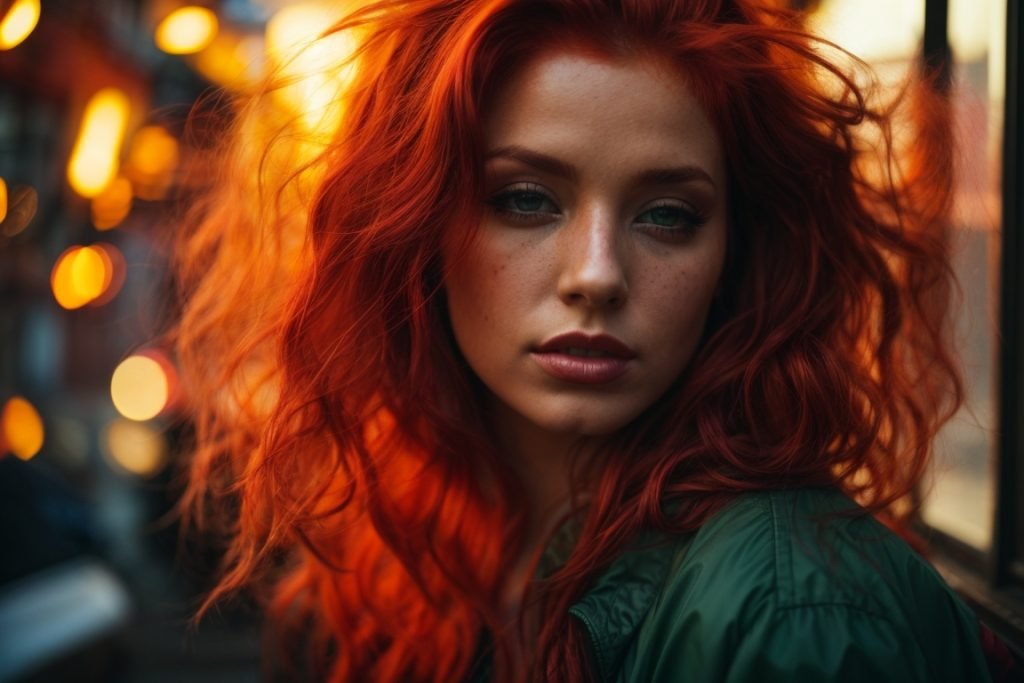 PhotoReal A woman with fiery red hair and a seductive gaze lon 0 1